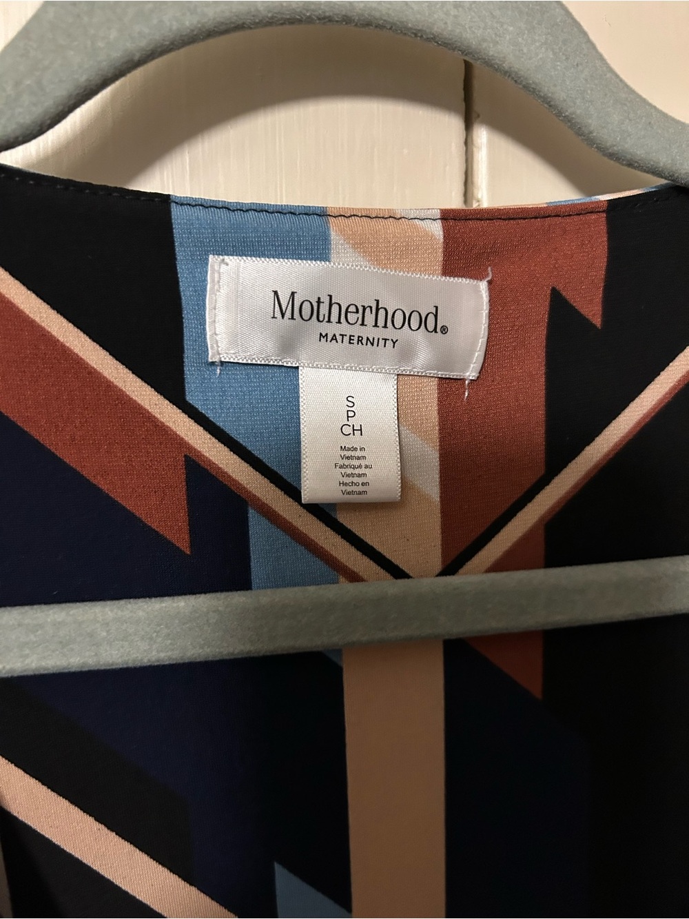 Motherhood Maternity Geometric Midi Dress in Navy, Rust, Light Blue, Cream